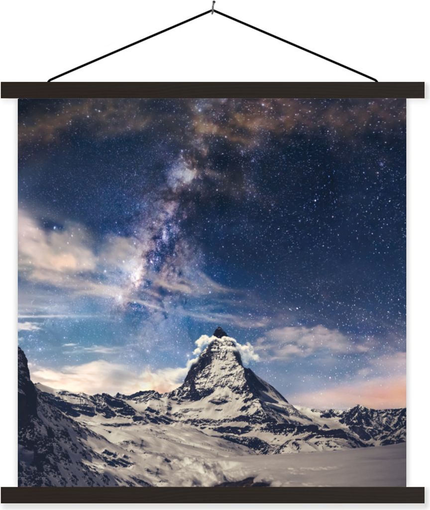 MuchoWow Textilposter Berge - Sterne - Universum - Jungen - Mädchen - Kinder 40x40 cm mit schwarzem Rahmen - Fotos