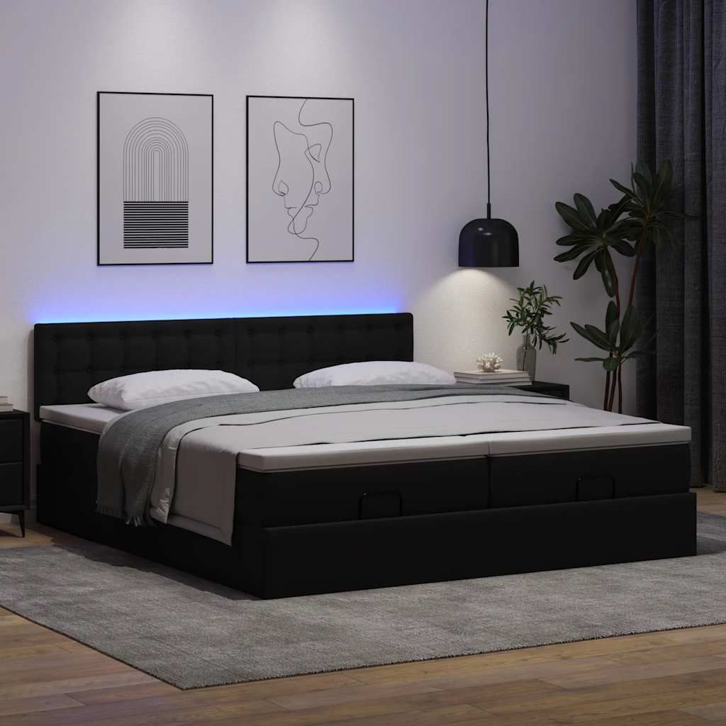 Maison Exclusive - Ottoman-Bett mit Matratzen & LEDs Schwarz 200x200 cm Kunstleder