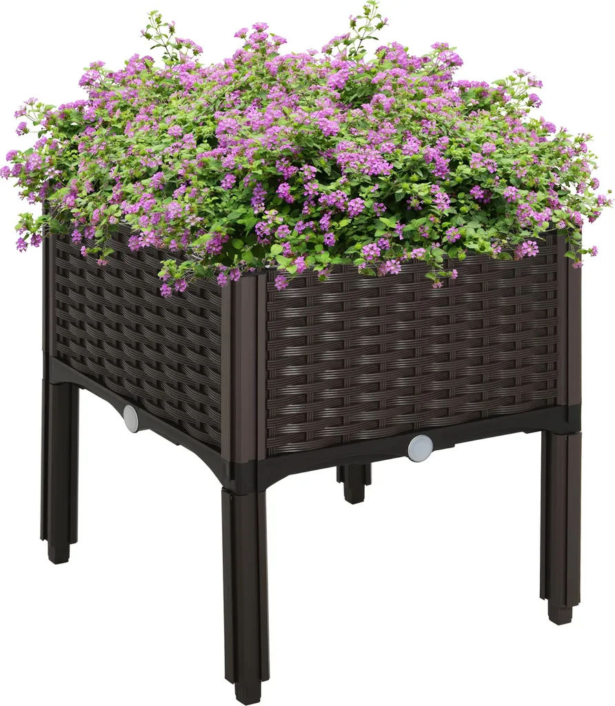 Bac à fleurs auto-drainant 40 cm Fortuna Lai en PP robuste marron mat