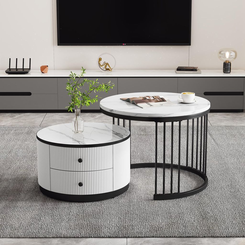 Sweiko Elegantný 2-dielny biely konferenčný stolík v tvare Obrázok produktu 