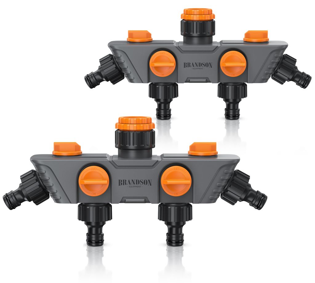 Brandson 4 Wege Verteiler, Gartenschlauch Verteiler, 2er Set, Wasserverteiler, Schlauchverteiler, 3/4 1/2 Zoll, Regulierbarer 45° Wasserhahn Schla...