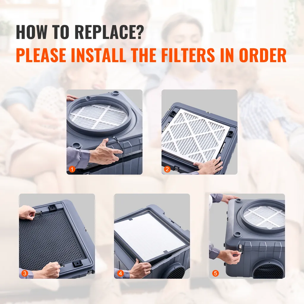 Filtro aria HEPA VEVOR, ricambio filtro aria 40 x 40 cm, filtri ad alta efficienza di livello 3, compatibile con BlueDri e VEVOR Scrubber, purificatori d'aria, dispositivi per il risanamento dei danni causati dall'acqua - 5