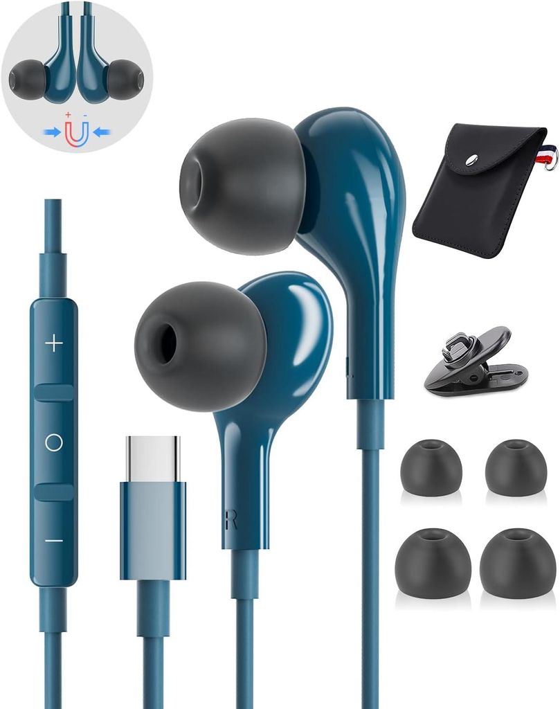 USB C In-Ear Kopfhörer mit Mikrofon, HiFi Stereo Klang, Lautstärkeregelung, kompatibel mit Samsung Galaxy, iPhone, iPad & mehr