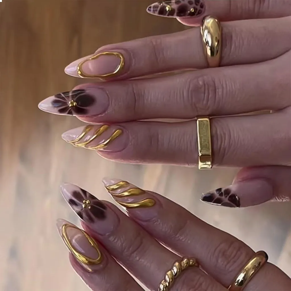 Faux Ongles Amande sans Colle Design Fleur 3D pour Ongles Abîmés