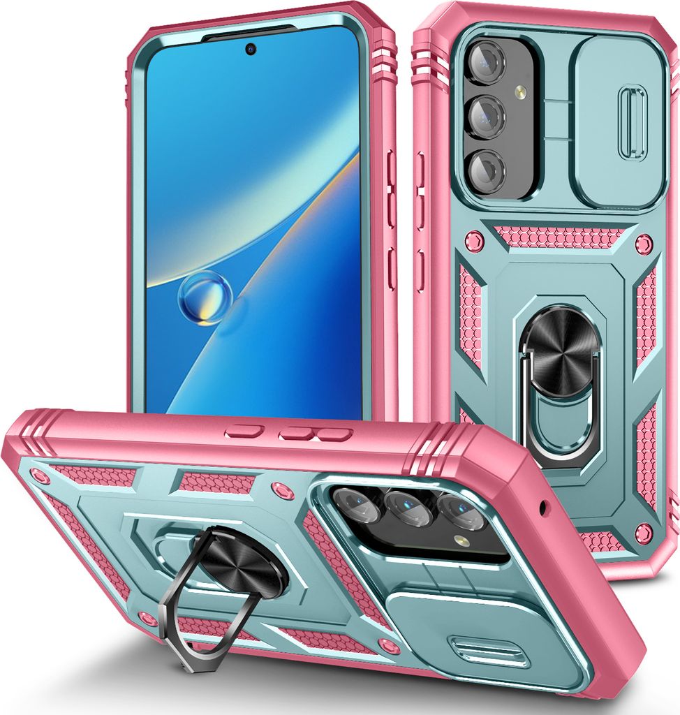 Galaxy A54 Hülle, Schiebe Kamera Schutz Stoßfest Schutzhülle mit Ringhalterung Ständer für Samsung Galaxy A54 Türkis