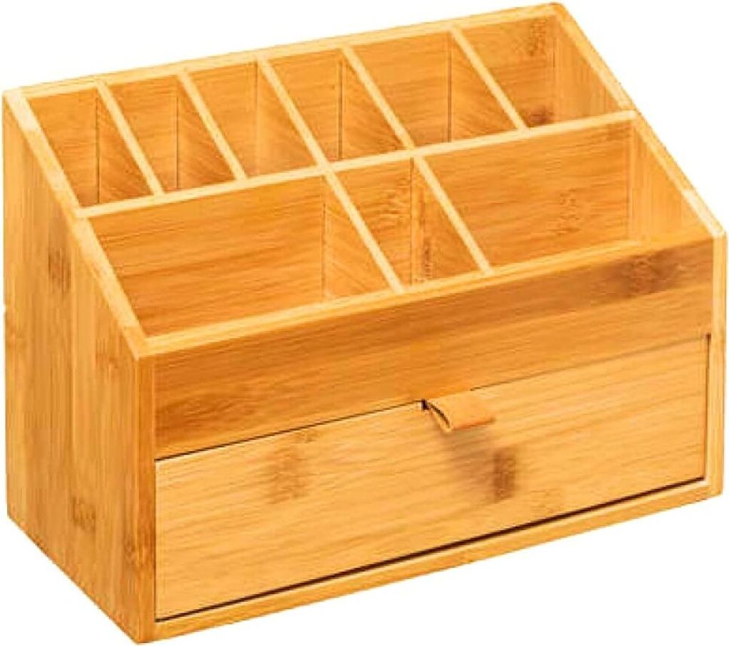 MF Schreibtisch Büro Organizer BAMBOX 1 Schublade mit Kunstlederlasche Schubladenbox aus 100% Bambus Holz