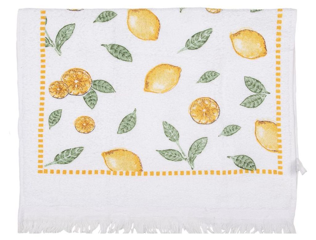 Clayre & Eef Gästehandtuch 40x66 cm Weiß Baumwolle Zitronen Produktbild 