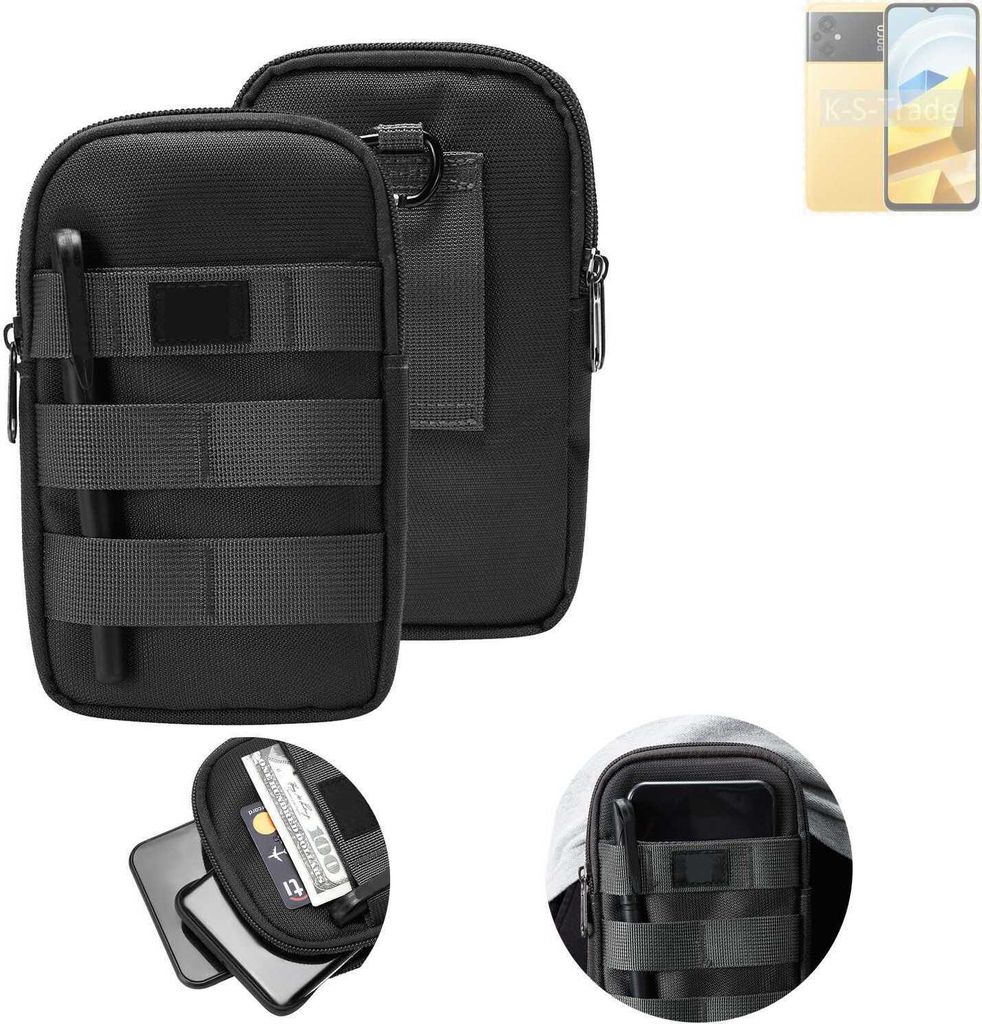 K-S-Trade Holster Gürtel Tasche kompatibel mit POCO M5 Handy Tasche Schutz Hülle dunkel-grau viele Fächer, 1x