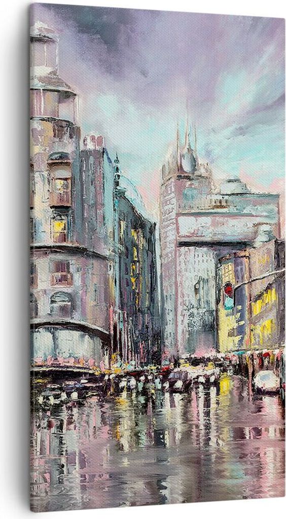 Bild auf Leinwand - Leinwandbild - Stadt Straße Haus - 45x80cm - Wand Bild - Wanddeko - Wandbilder - Leinwanddruck - Bilder - Kunstdruck - Wanddek...