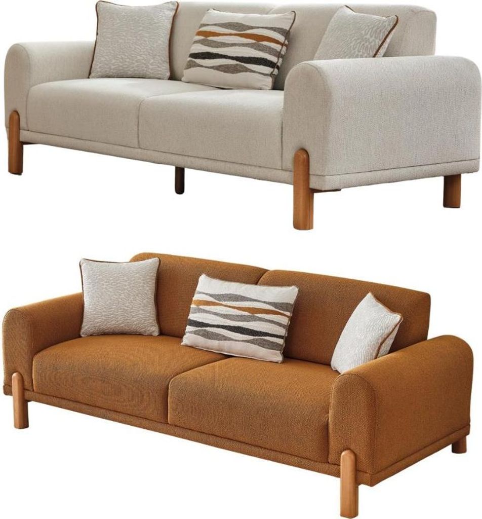 Villa Möbel Sofa Set Rosalia Beige-Rosa Stellvariante:3+3 Handmade, pflegeleichter Mikrofaser Samtstoff