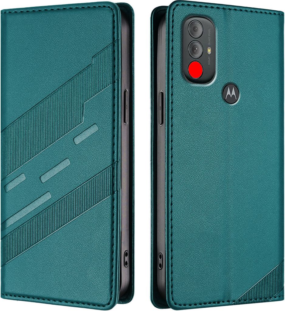 Hülle für Motorola Moto G Power 2022, Kunstleder Brieftaschen Handyhülle mit Kartenfach und Standfunktion Grün