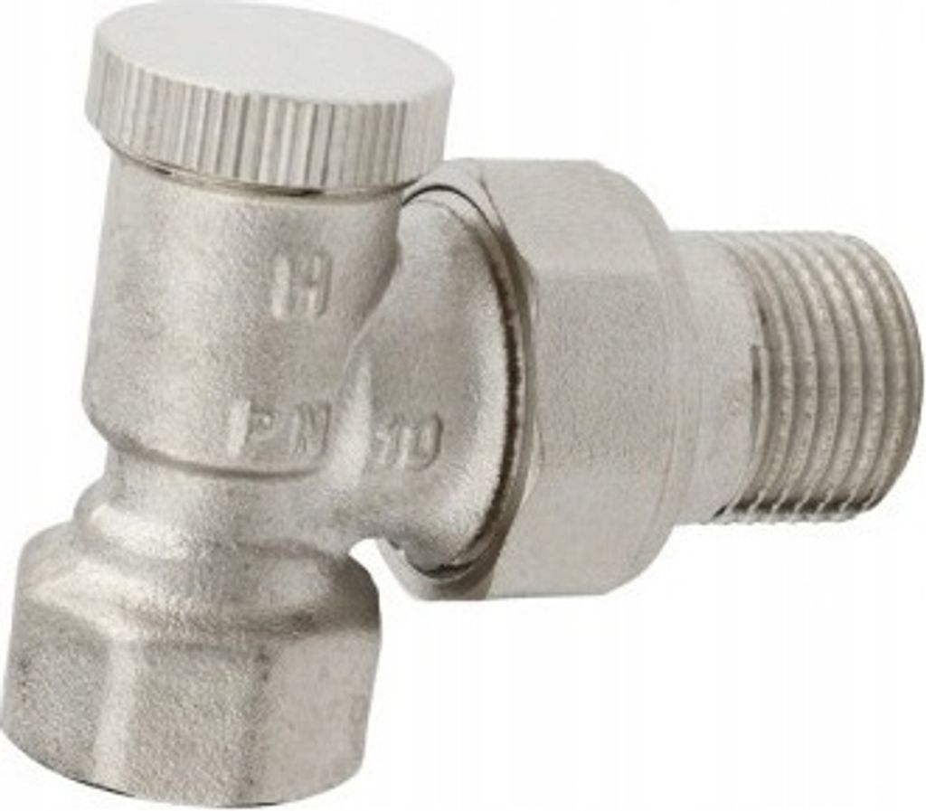 A close-up studio shot of a metal valve.
