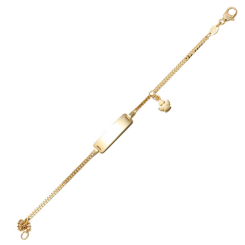 Goldarmband für Kinder Panzerkette Schildband mit Engel 585 Gold Gelbgold 14cm