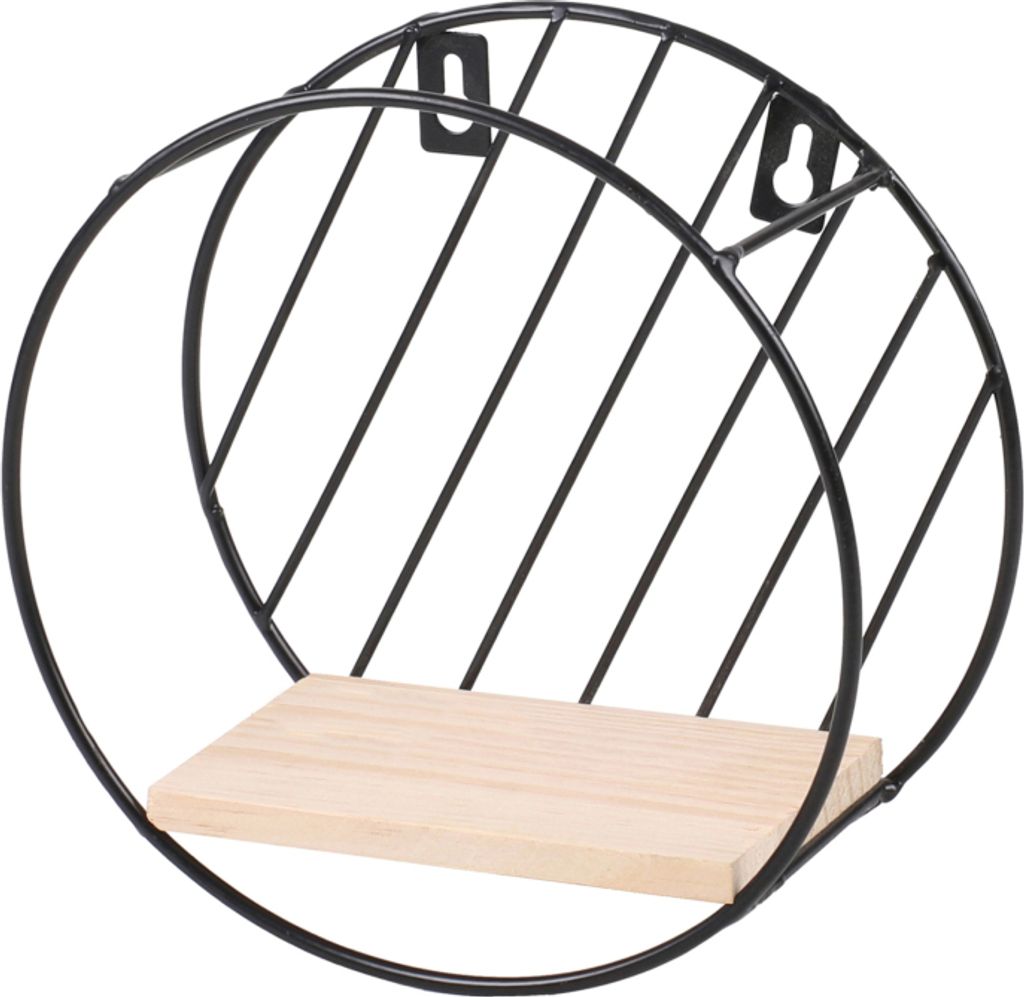 Wandregal rund 19 x 8cm, Metall, Holz, schwarz