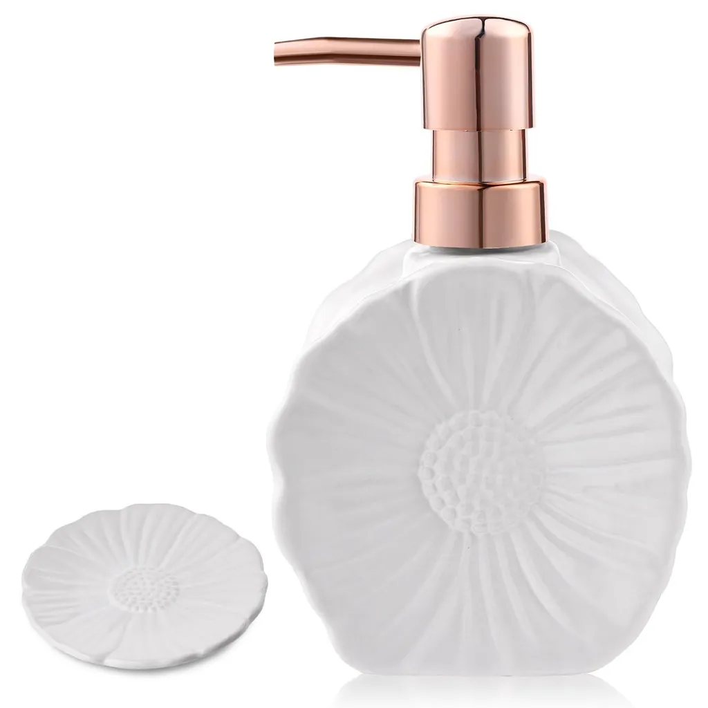 Ensemble distributeur de savon céramique blanc et porte-savon assorti