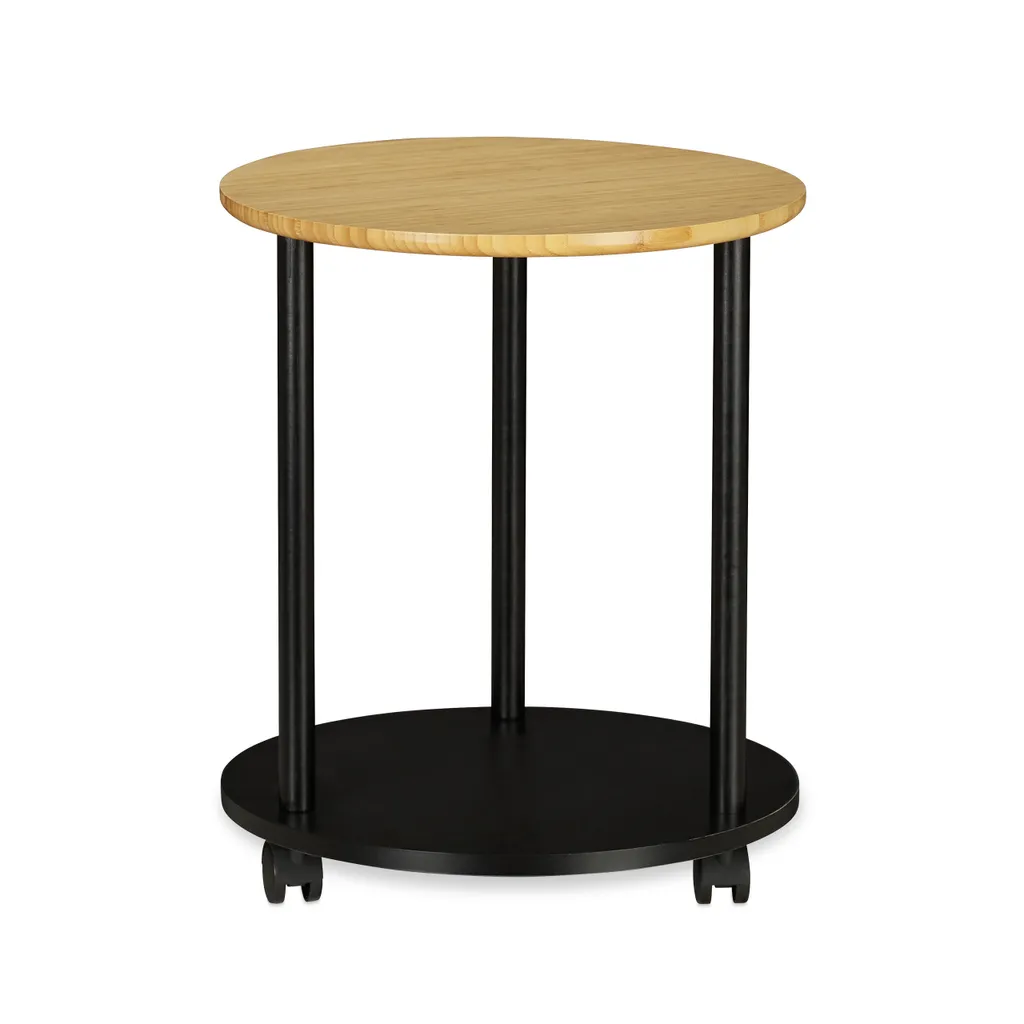 Relaxdays Table d'Appoint Ronde à Roulettes Design Industriel Noir - 10