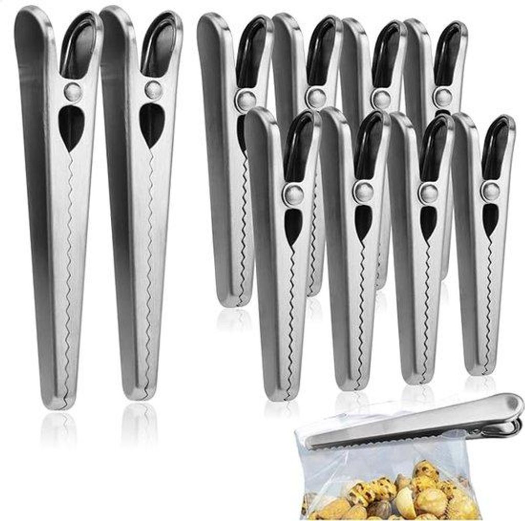Metallische Verschlussklammern - 11,2 x 2 x 2 cm - Punktige Neusklemmen - Für Snackbeutel und Chipsbeutel - Silber