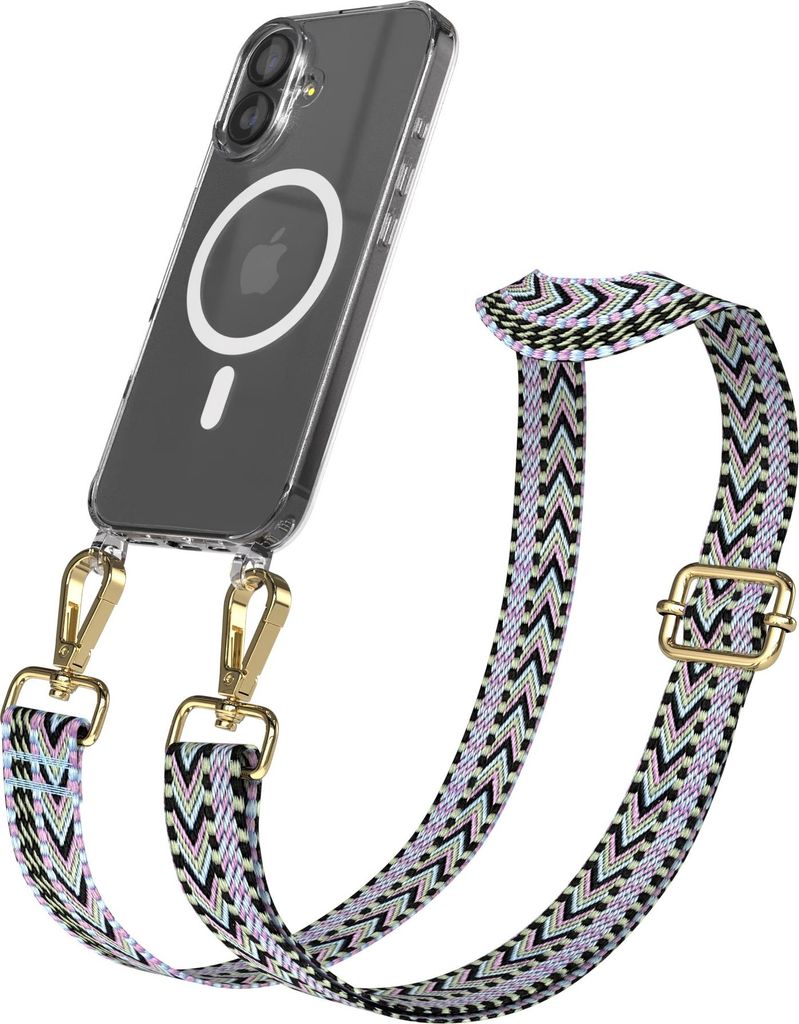 EAZY CASE - Handykette mit MagSafe Hülle für Apple iPhone 17, Handyband ZigZag Style, Karabiner Gold, Umhängeband in Lila
