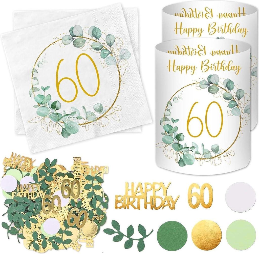 Servietten Windlicht Konfetti Eukalyptus 60. Geburtstag Produktbild 