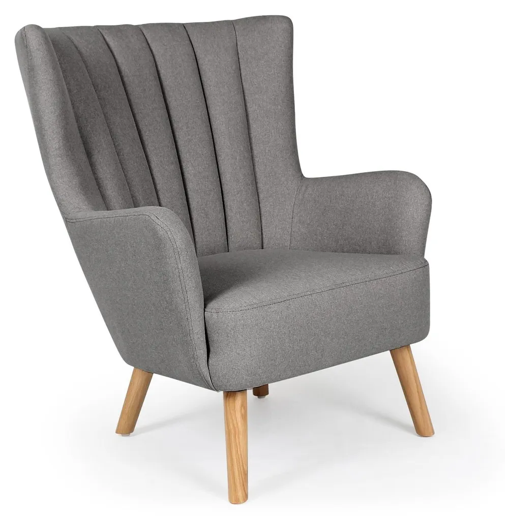 Fauteuil scandinave Vidal Gris avec dossier capitonné et pieds bois