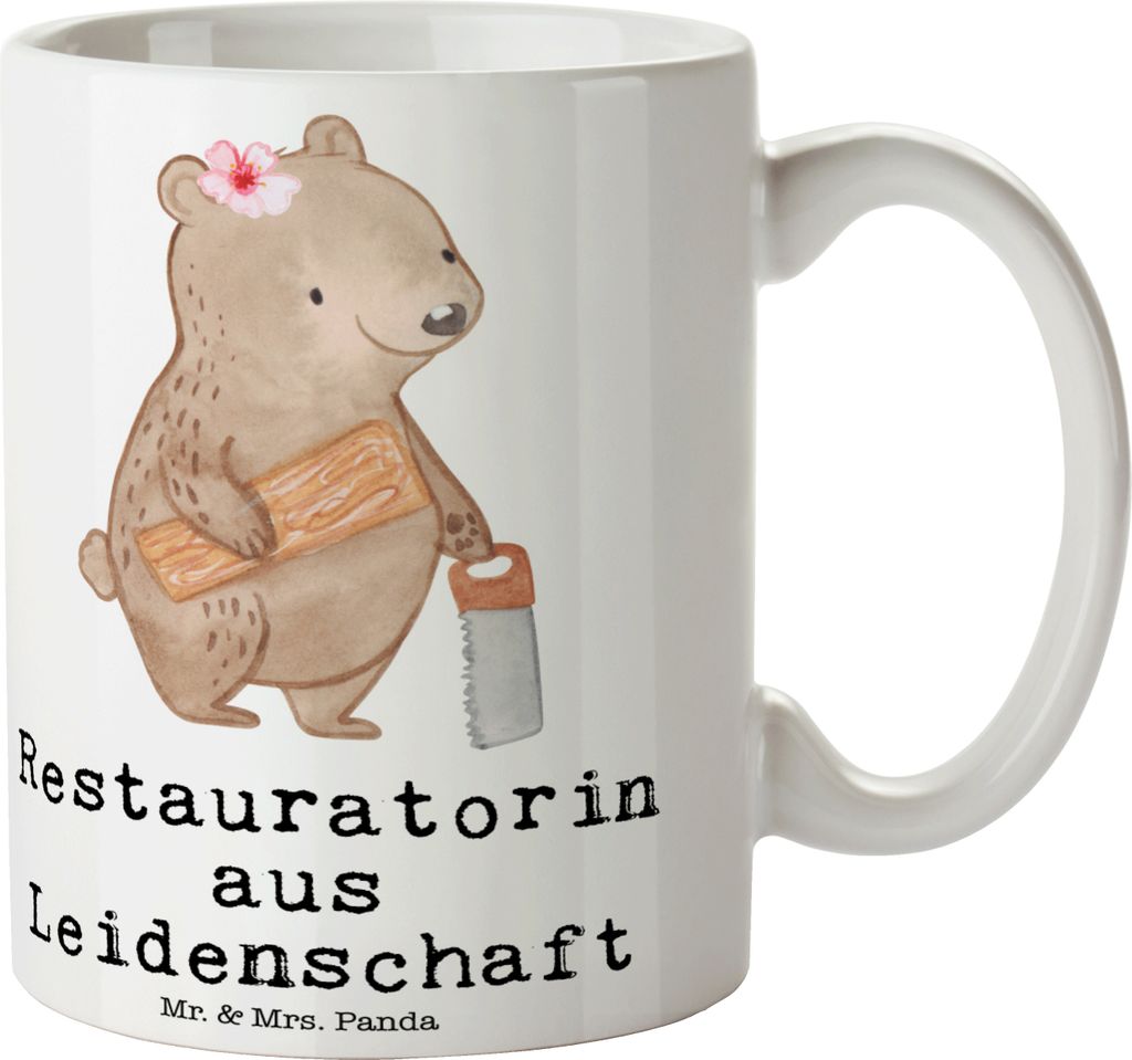 Mr. & Mrs. Panda Becher Restauratorin Leidenschaft - Weiß - Geschenk, Keramiktasse, cappuccinotasse, Kaffeetasse, Tasse, Kaffeebecher