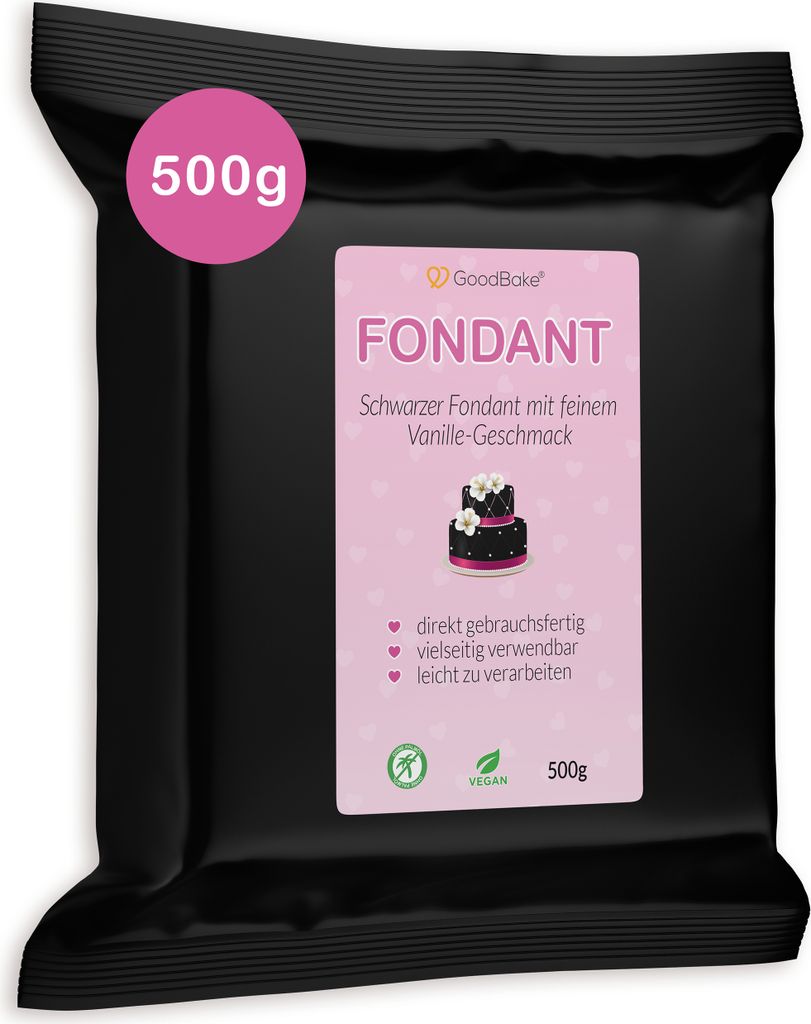 GoodBake Fondant schwarz 500g, für Torten, Figuren, Rosen uvm, vegan, glutenfrei