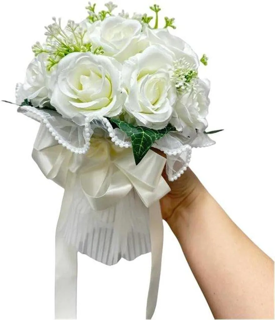 Bouquet de mariage blanc fleurs artificielles haute qualité - 18 Roses