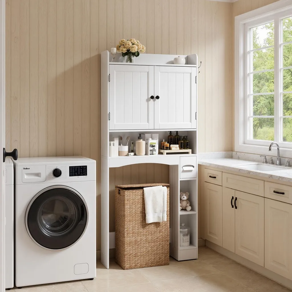 Mobile Bagno 40 x 30 x 170,5cm, Armadietto a Colonna Stretto e Alto con 5 Ripiani Regolabili e 2 Porte, Armadio da Terra in Legno per Soggiorn | Leroy Merlin