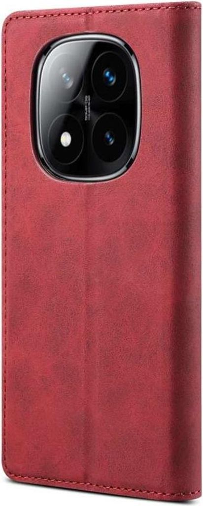 A red flip phone case with a camera cutout.