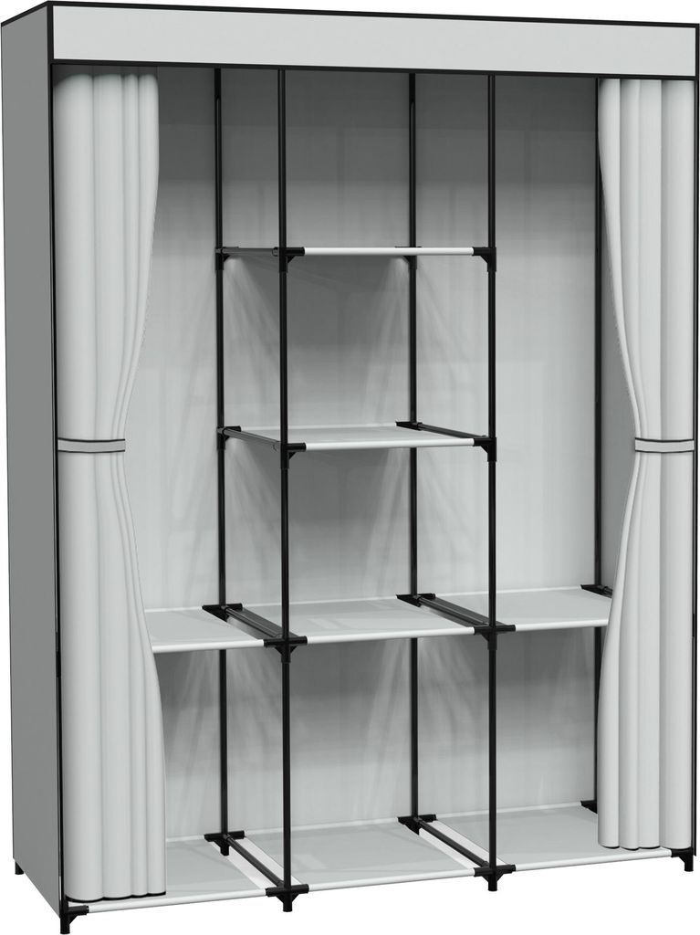 Textile Garderobe SONIA 8 Regalböden Grau mit Vorhang Produktbild 