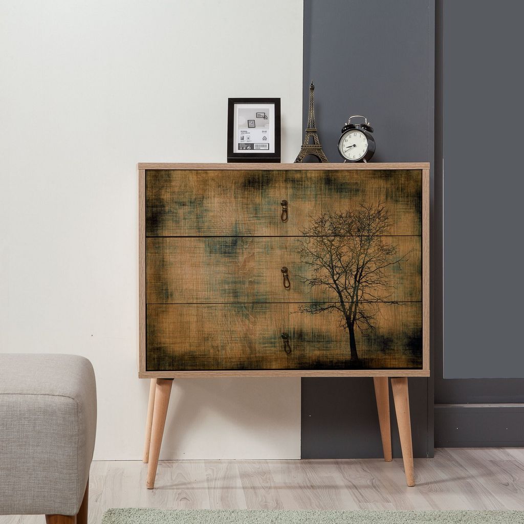 Skye Decor, Trio - 729, Kommode, Sonoma-Eiche, 100 % MELAMINBESCHICHTETE SPANPLATTEN, 80 x 40 x 90 cm
