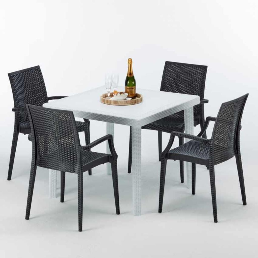 Weiß Quadratisch Tisch und 4 Stühle Farbiges Polypropylen-Außenmastenset Grand Soleil Arm Bistrot Love - Schwarz