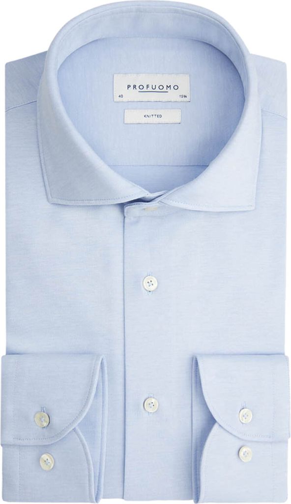 Profuomo Slim Fit Hemd hellblau gestrickte Baumwolle