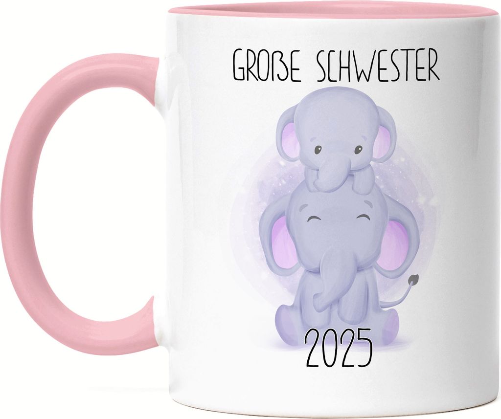 Große Schwester 2025 Tasse Rosa Geschwisterliebe Sister Elefant Geborgenheit Beschützer Welt Liebe Familie
