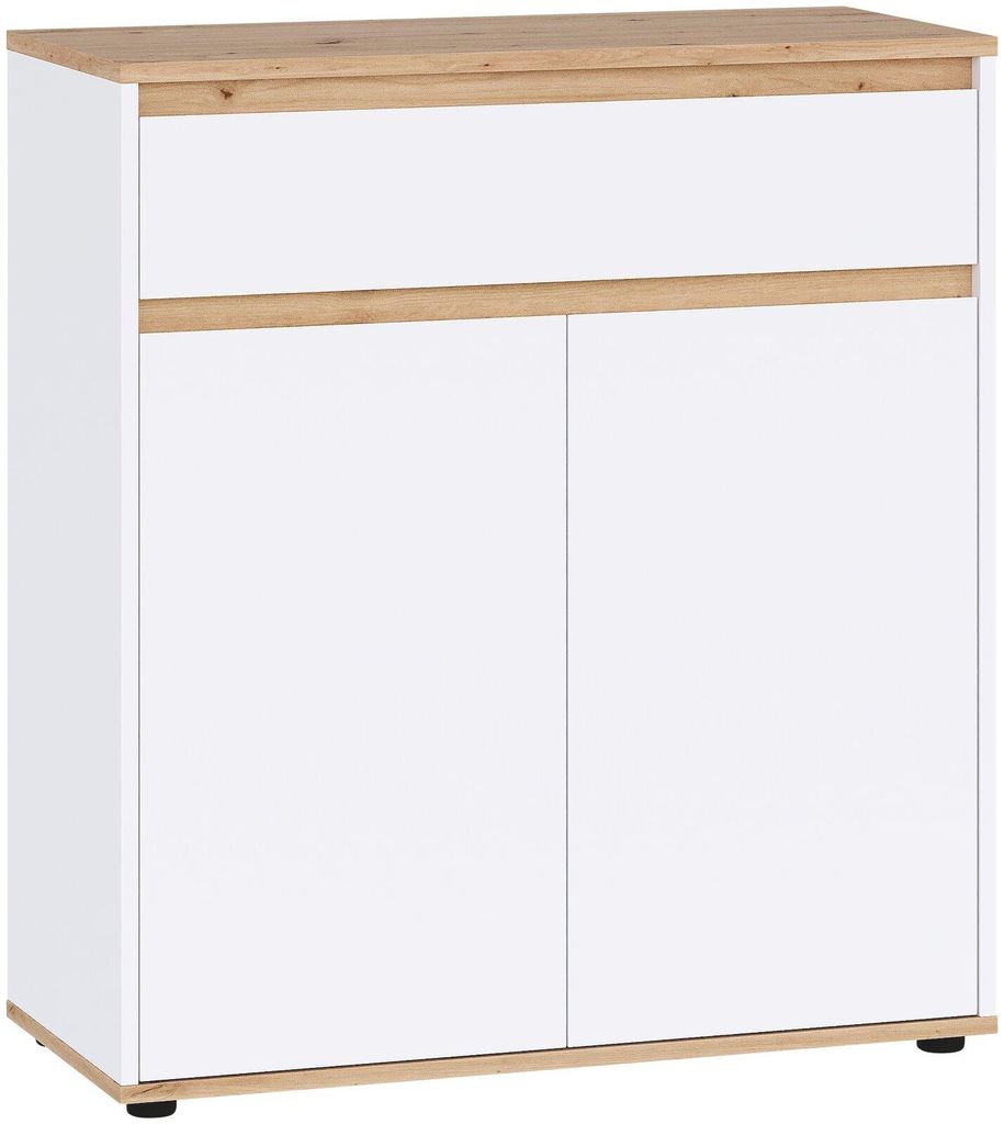 Schuhschrank MALEA Weiß mit 2 grifflosen Drehtüren und 1 Schublade, 80x93 cm