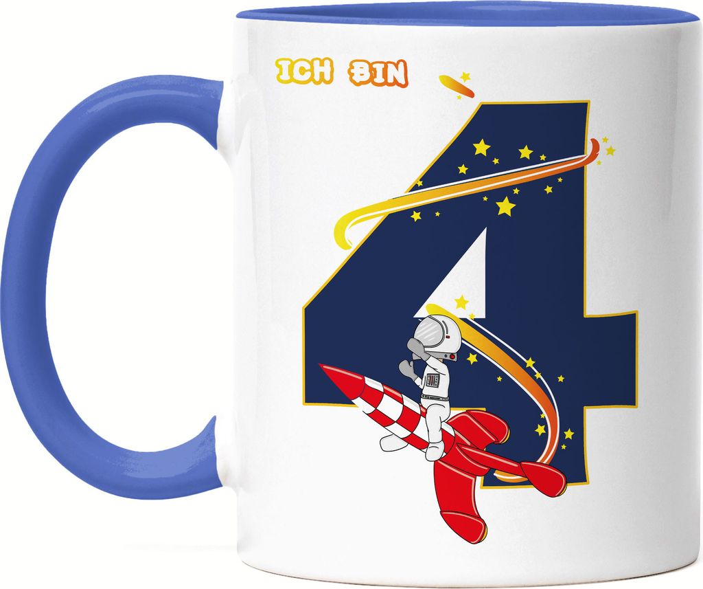 Ich Bin 4 Tasse Blau 4. Geburtstag Weltall Astronaut Fans Rakete Geschenkidee 4 Jahre Alt