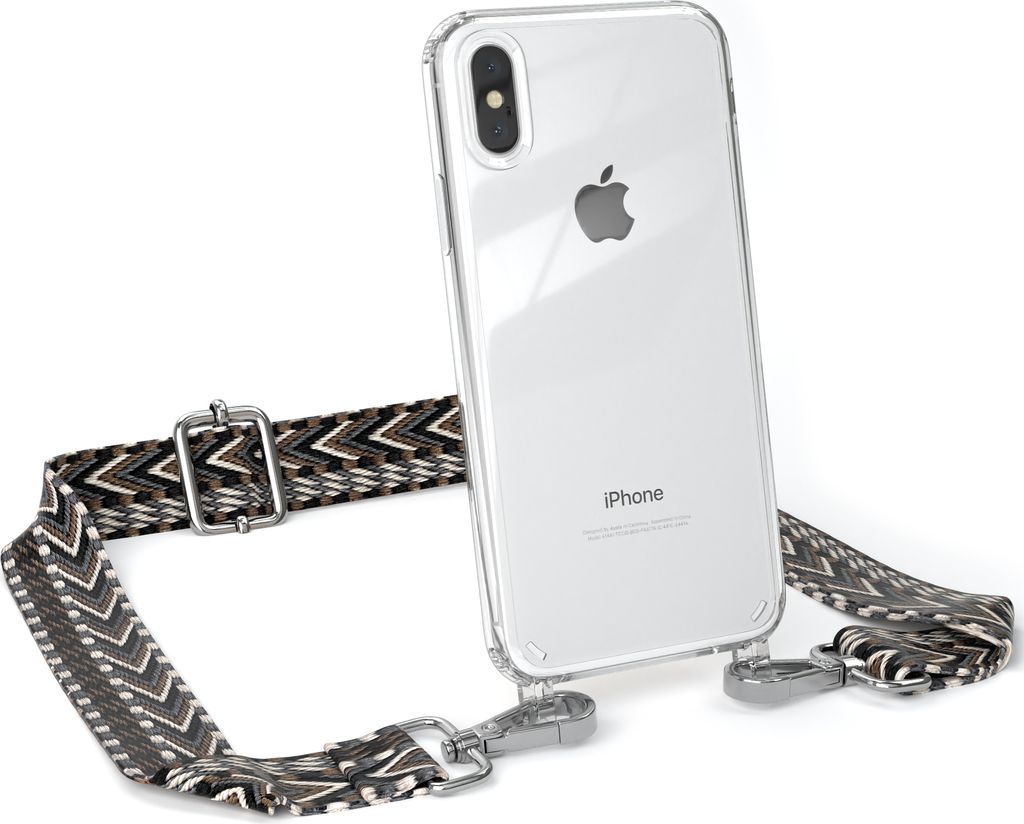 EAZY CASE Handykette - Verstellbarer Trageriemen kompatibel mit Apple iPhone XS Max, Handykordel mit transparenter Silikon-Hülle, Band in Grau