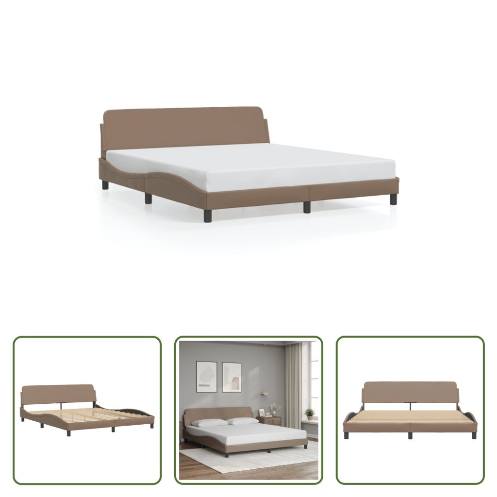 The Living Store Bettgestell mit Kopfteil Cappuccino-Braun 180x200 cm Kunstleder