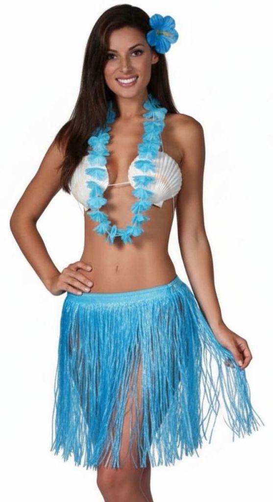 Hawaii Kostüm Set Flower 3-tlg. - Rocklänge 60 cm | Blau