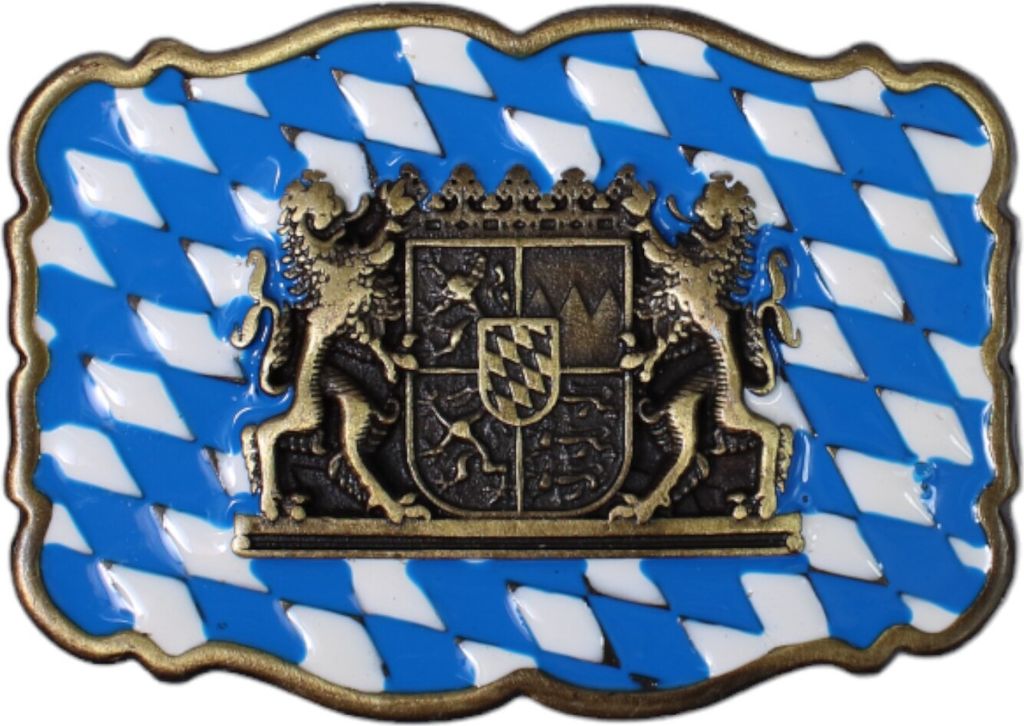 FRONHOFER Trachten Gürtelschnalle Bayerisches Wappen, Messing Schnalle 4 cm