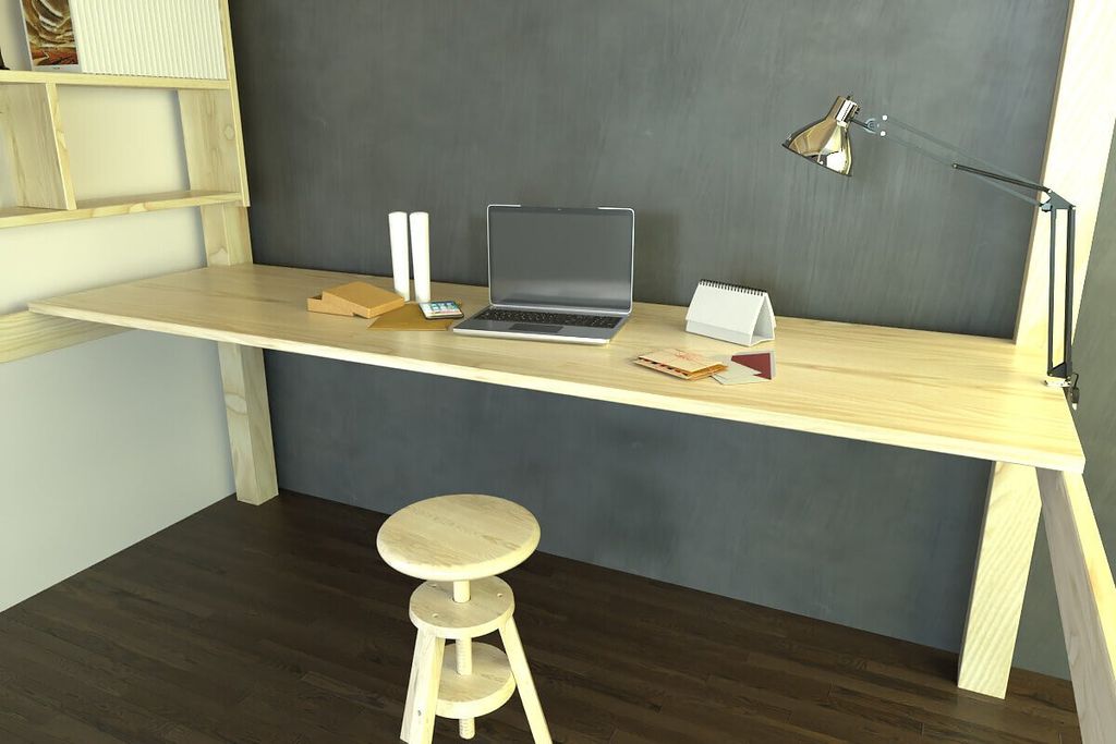 Schreibtisch regal 200 cm aus Holz für Hochbett - Naturlack