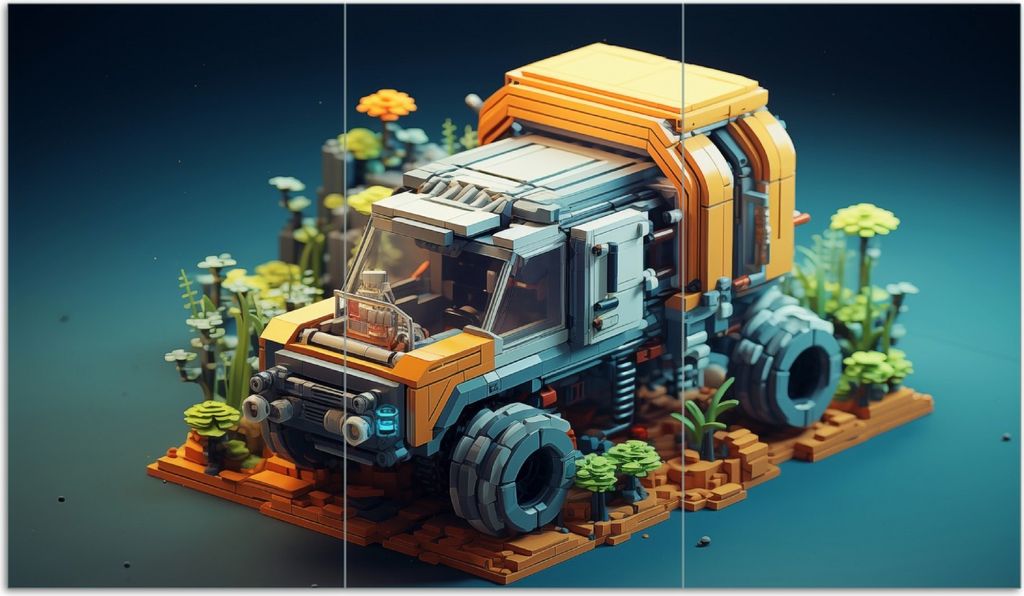Wallario Herdabdeckplatte aus Glas, Größe 90 x 52 cm 3-teilig, Motiv Truck im Pixelstil