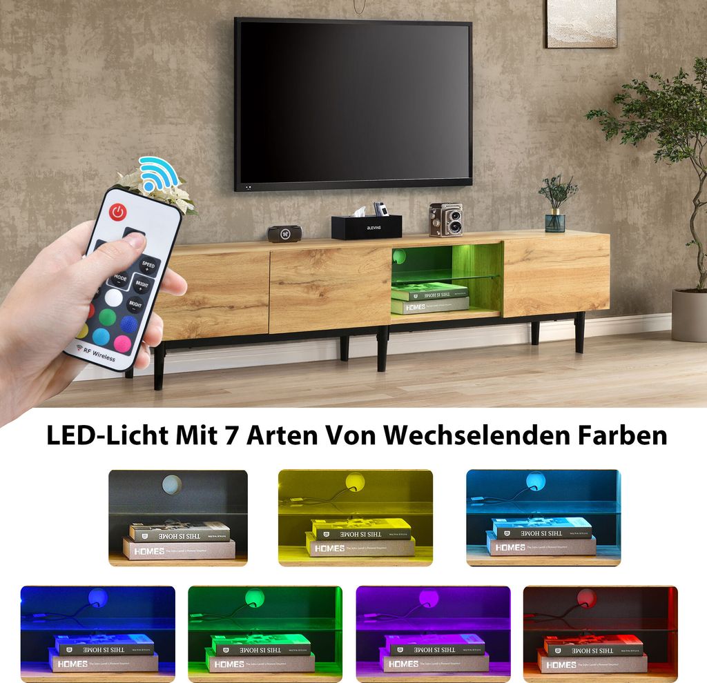 Merax TV-Lowboard, LED-Beleuchtung inkl. Fernbedienung, mit Produktbild 3