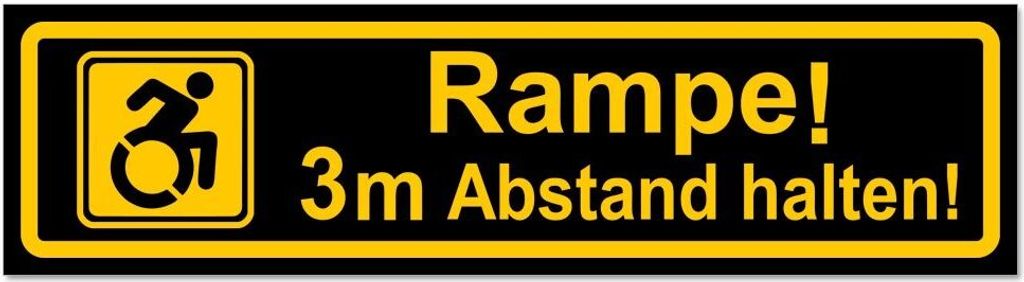 Kiwistar - Autoaufkleber - Gelb - Schwarz - 45 x 12 cm - Rampe! Motiv 3m Abstand halten! - Hinweis Aufkleber Sticker für Auto, Kfz, Fahrrad, PKW, LKW