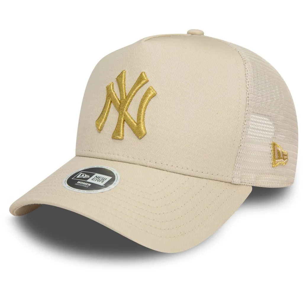 Casquette NY Yankees Femme Beige New Era avec Logo Métallique Brillant