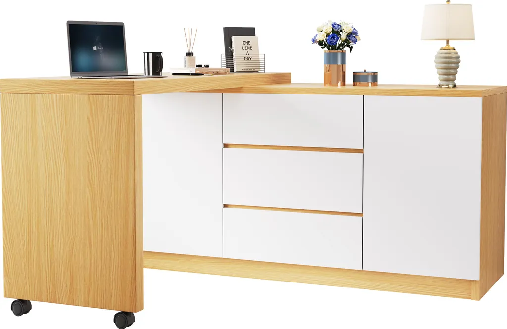 Bureau d'angle pivotant avec table d'appoint mobile et sideboard chêne - 9