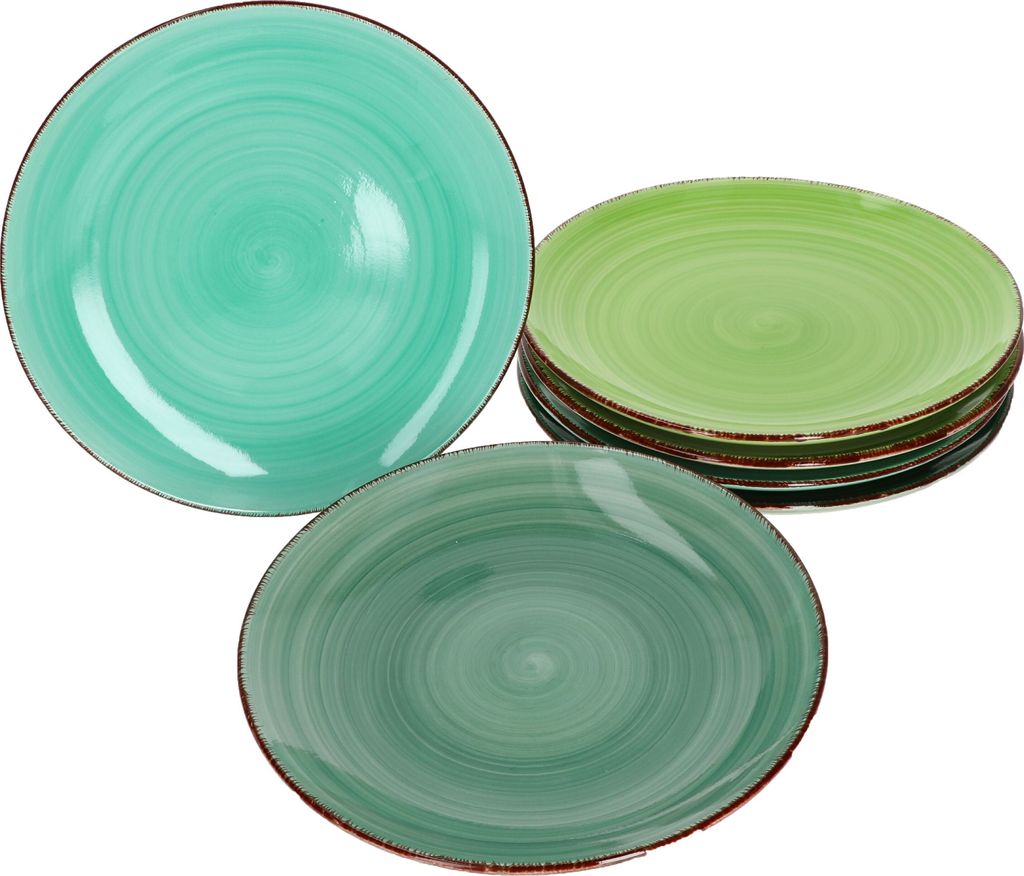 6er Green Dessert-/Gebäckteller grüner Landhausstil I Ø 19,5 cm Steingut
