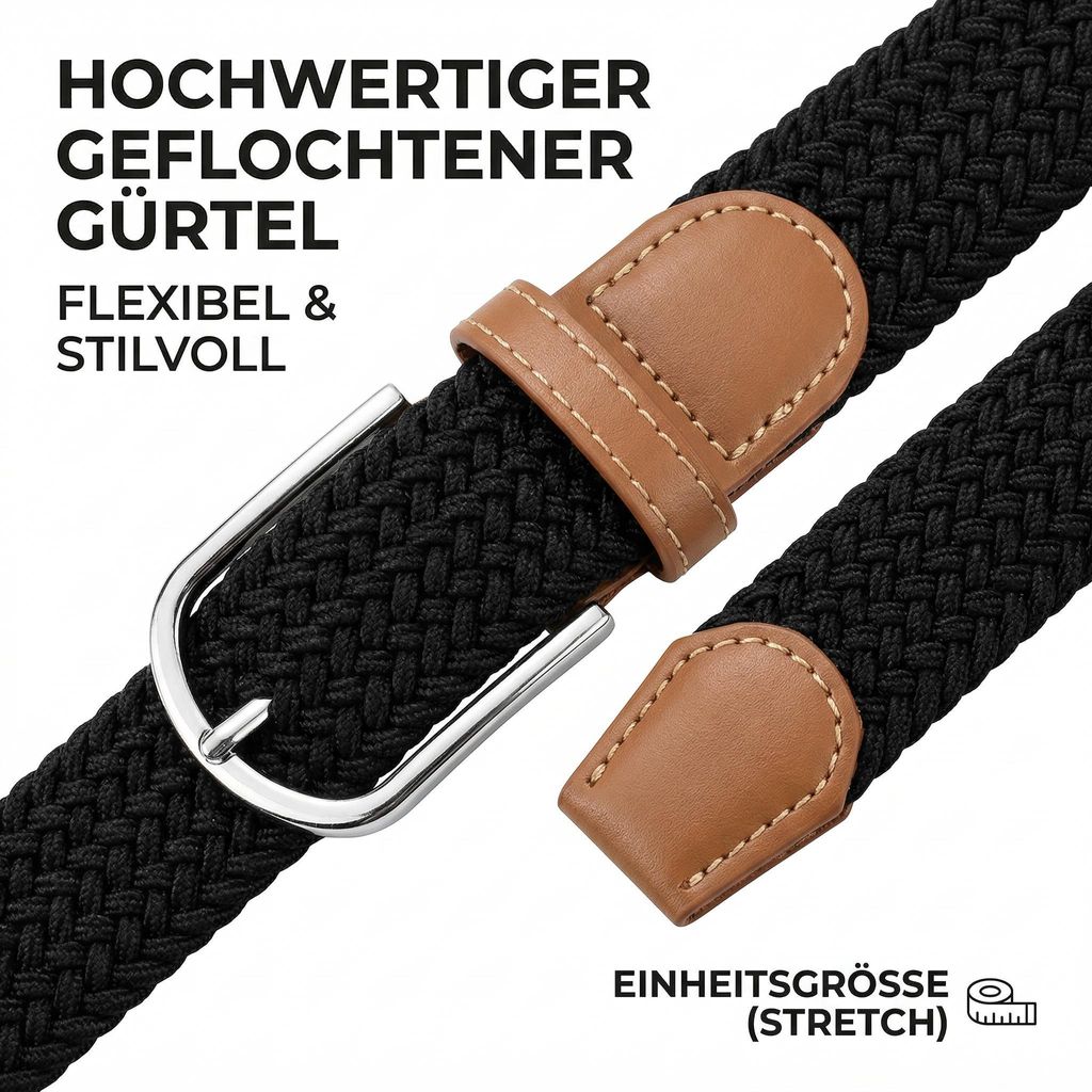 Flechtgürtel Elastisch – Uni Stretchgürtel aus Stoff, Breite 3,5 cm