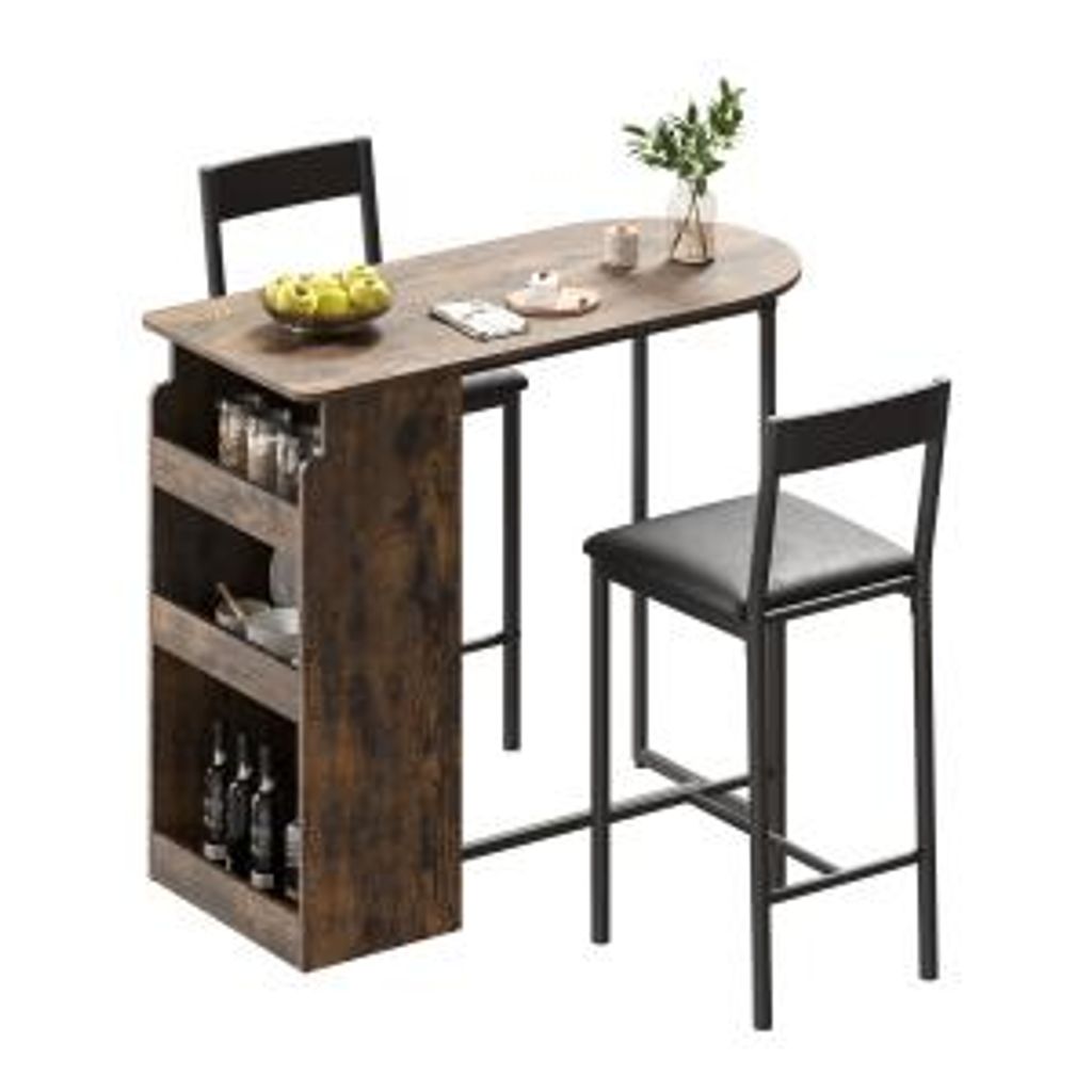Stehtisch Bartisch Bistrotisch Tischplatte mit Stauraum, Bartisch und Stühle für Bar Küche Wohnzimmer Esszimmer braun