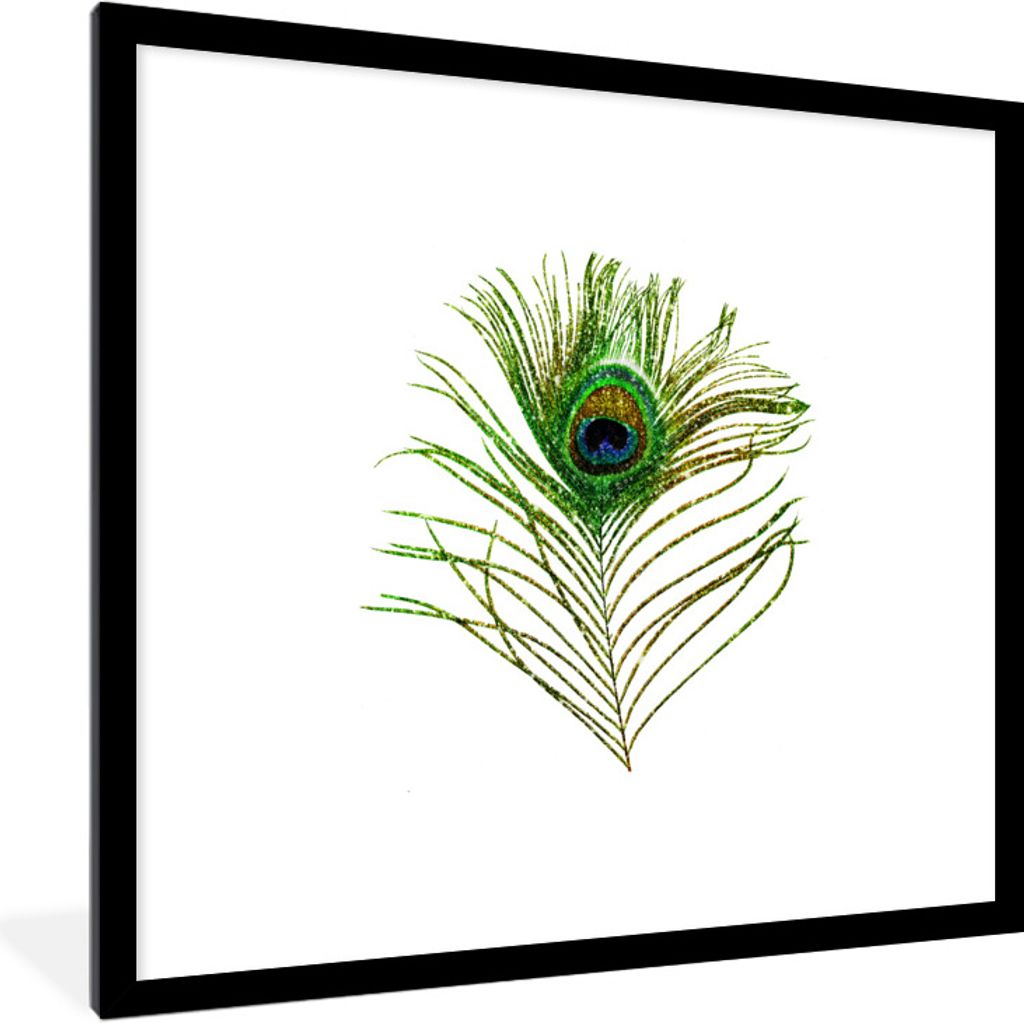 MuchoWow Gerahmtes Poster Pfauenfedern - Grün - Augen 40x40 cm - Poster mit Schwarzem Bilderrahmen Wandposter Rahmen Foto Bilder - Poster - Plak...
